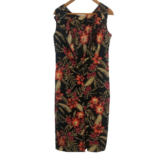 Sag Harbor Shift Midi Dress Med? Sleeveless Floral Color Pop Black Orange Gold - Picture 6 of 8